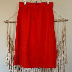 Saks Fifth Avenue Bright Orange Linen Midi Skirt L